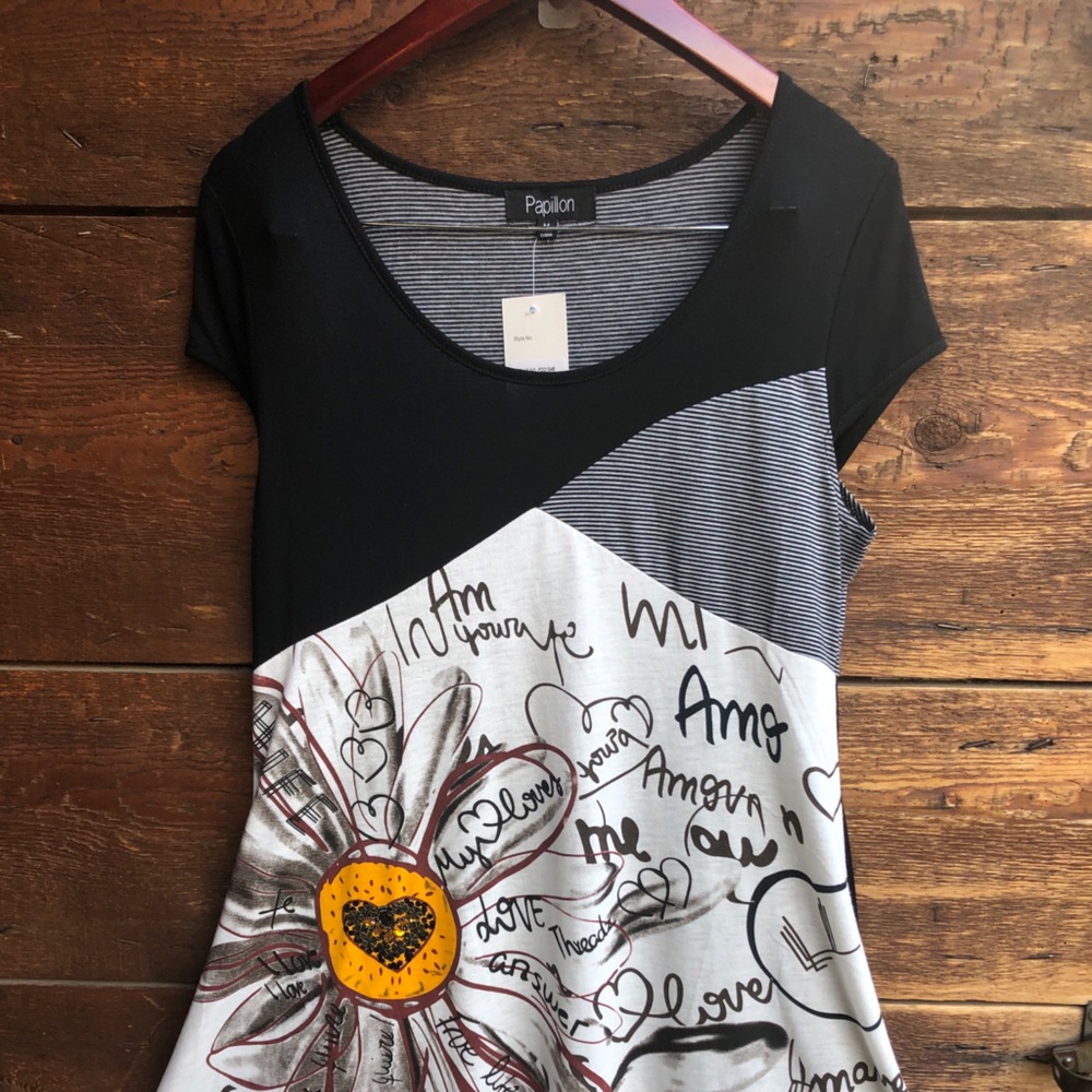 Papillon Jersey Daisy & Stripe Patch T-Shirt Dress